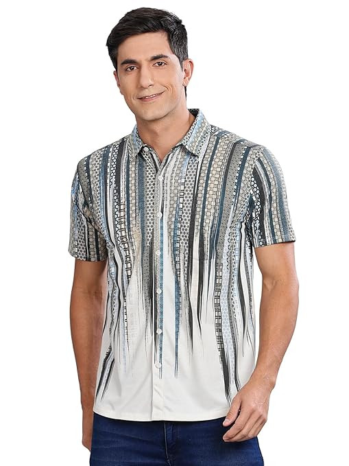 BULLMER Trendy Regular Fit Printed Half Sleeve Shirt for Men