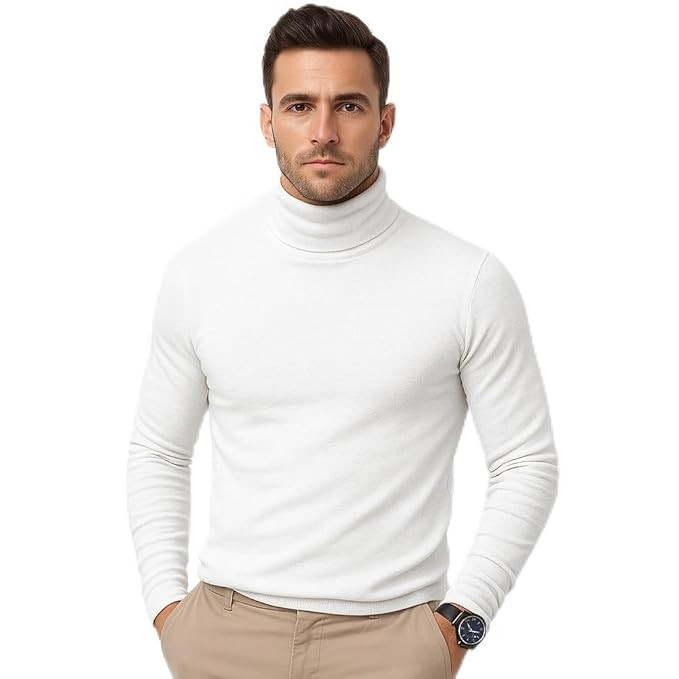 CHKOKKO Winter Wear Cotton Plain Full Sleeve Turtle Neck Regular Fit T Shirt For Men