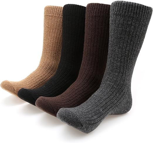 MIRMARU Men's Premium 4 Pairs Wool Classic Thick Winter Warm Crew Socks Collection