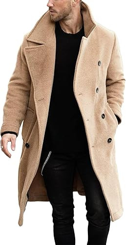 Makkrom Mens Double Breasted Trench Coat Casual Lapel Collar Business Winter Long Overcoats.